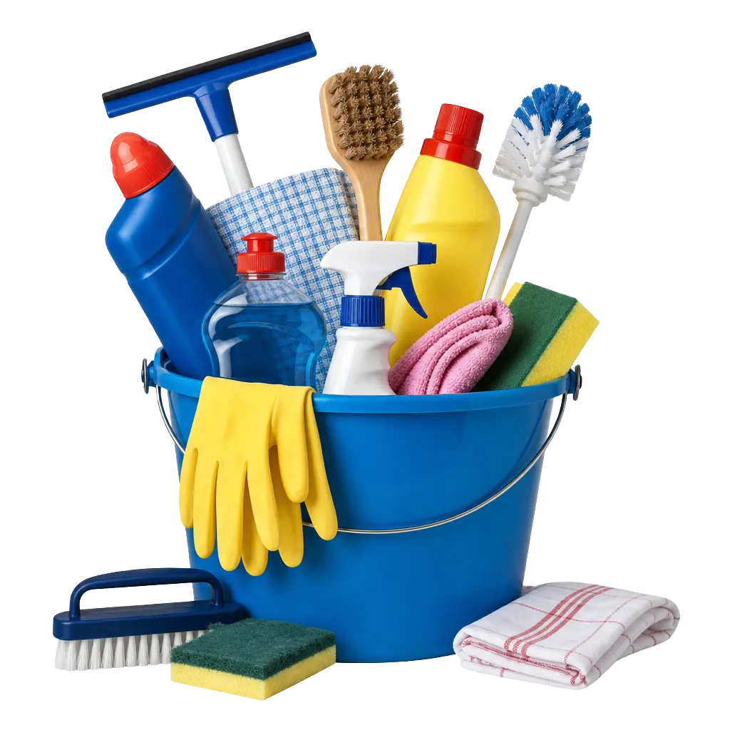 Bucket full of cleaning supplies